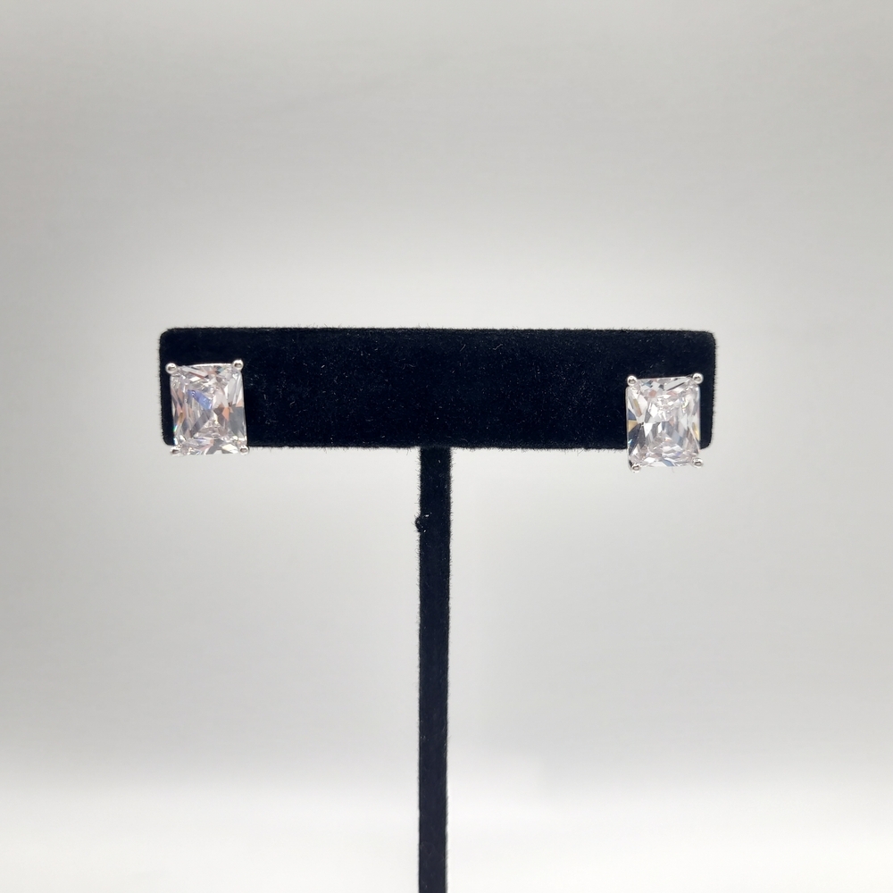 925 Sterling Silver Princess Cut CZ Stud Earrings Classic Sparkle